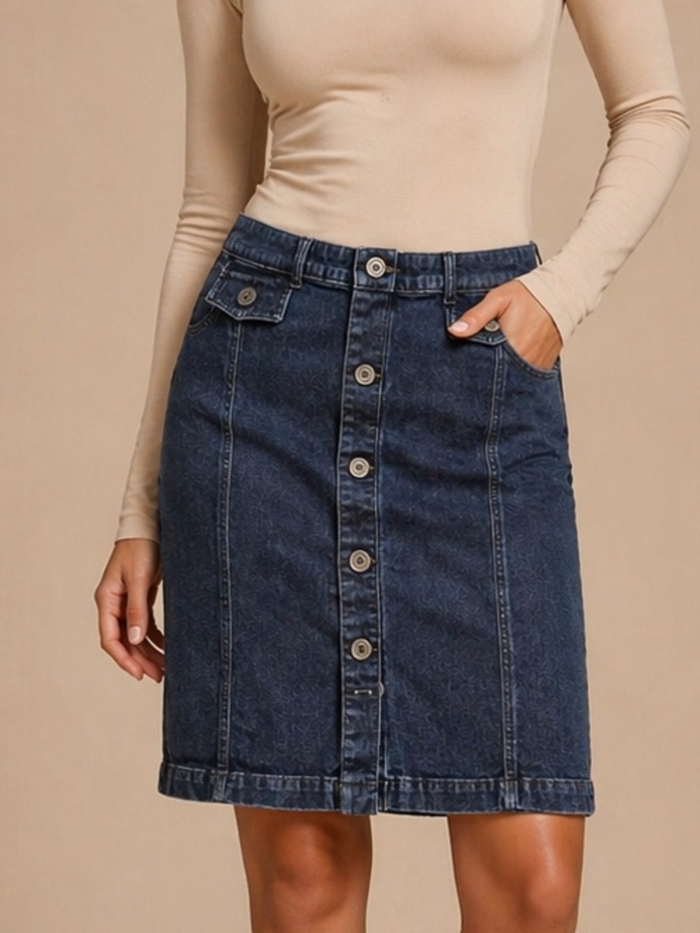 New York & Company Denim Skirt Button Front Classic Casual Trend Size 10
